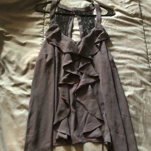 Dark gray flowy top with lace back plus size